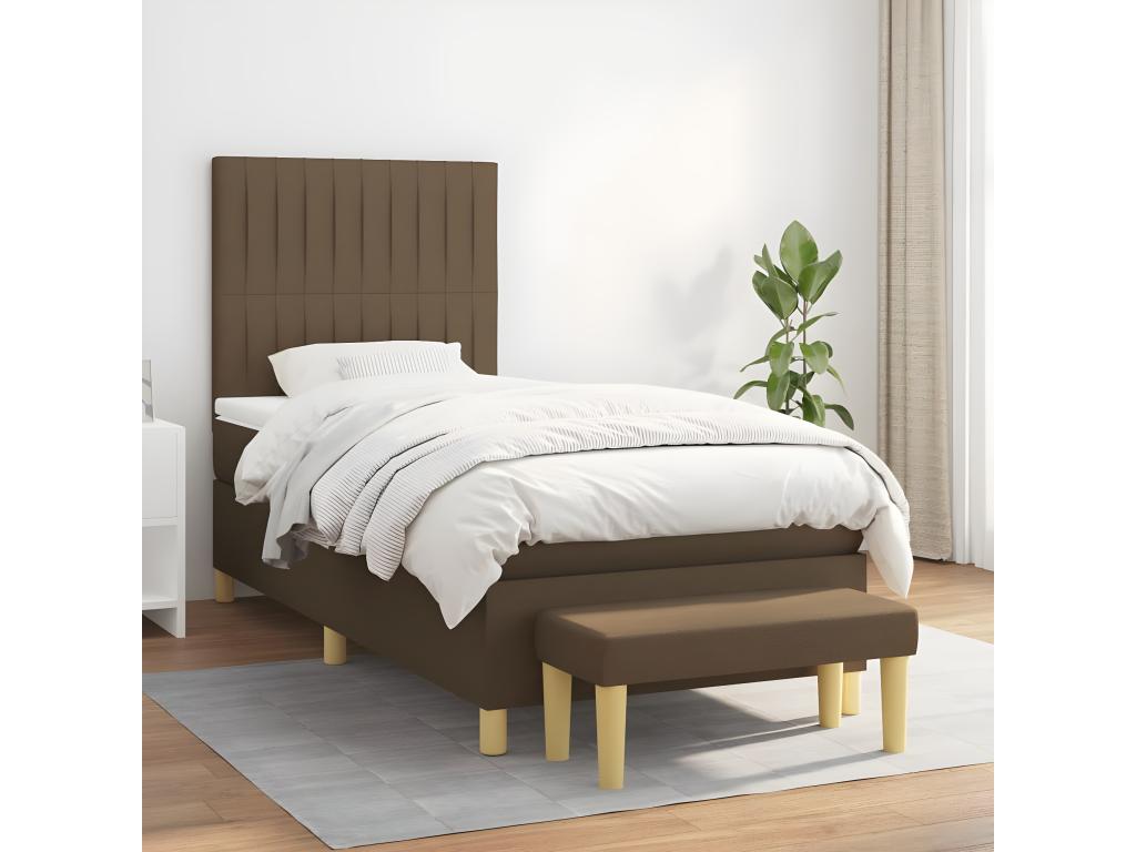 Upholstered bed base with mattress, dark brown, 90x200 cm LEHO08054