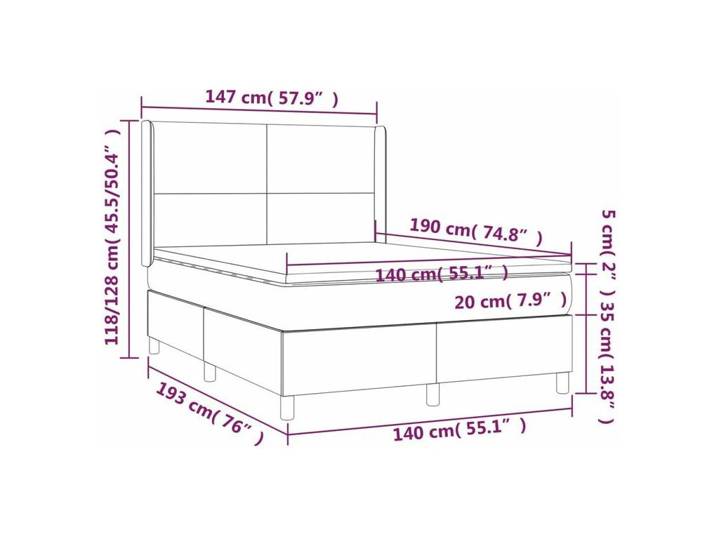 Bed base with mattress and LED, Light Grey, 140x190 cm, EPGB23126