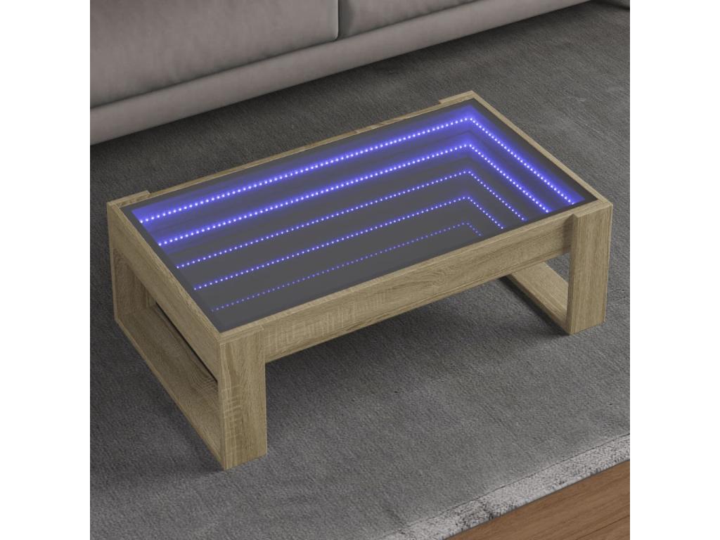 Coffee table with infinity LED, oak finish, 90x53x30 cm, EBRA43425