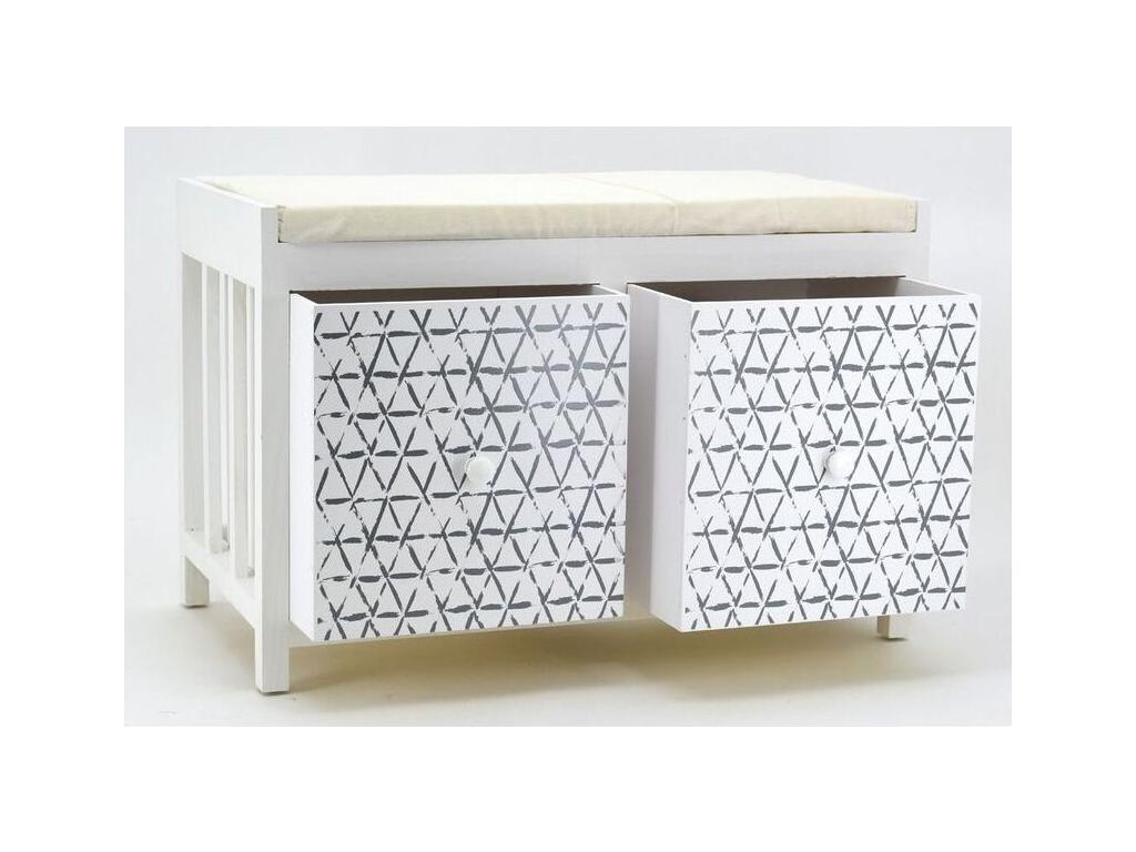 White lacquered paulownia bench with drawers Graphic MLOY51167