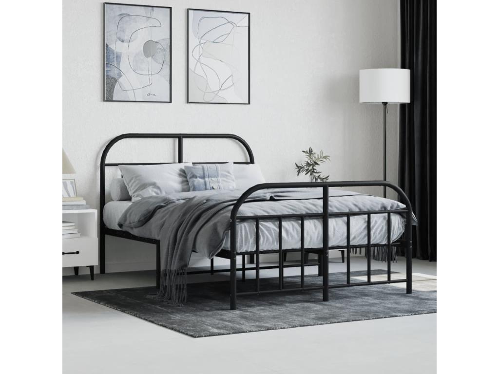 Black metal bed with headboard and footboard, 120x200 cm, BJRL68410
