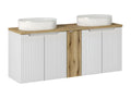 MMRR04123 Double Vanity Unit Set 140cm with 5 Doors and Tall Cabinet, White and Wood