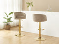 Set of 2 velvet and gold metal bar stools - Adjustable height - Beige - Elariva MMMG05407