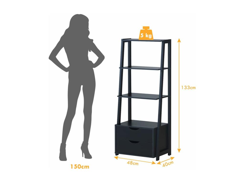 4-tier freestanding wooden bookcase with 2-drawer cupboard and flower stand, 52x40x133 cm ZVXZ02490