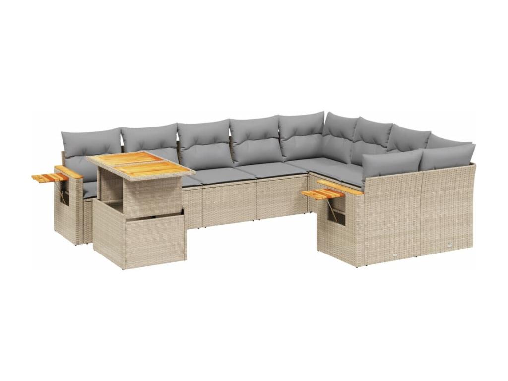 10-piece beige resin wicker garden furniture set with cushions UTWK42465