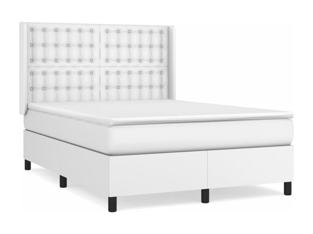 Bed base with mattress, white, 140x190 cm, faux leather, THMC12442