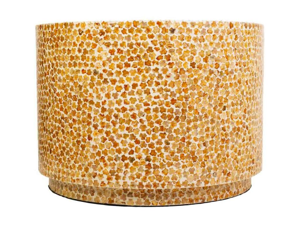 Round wooden coffee table with brown capiz finish 65x65x46h AAYC34466