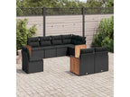 8-piece garden furniture set with cushions, black resin wicker RNSV12408