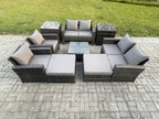 9-piece rattan garden furniture set with 2 large stools and 2 side tables, dark grey, BPGH03752