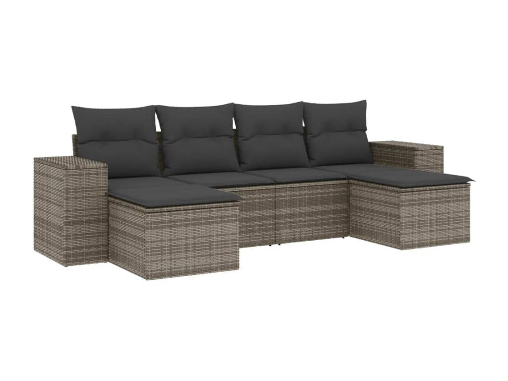 6-piece garden furniture set with grey resin wicker cushions JGYW14163