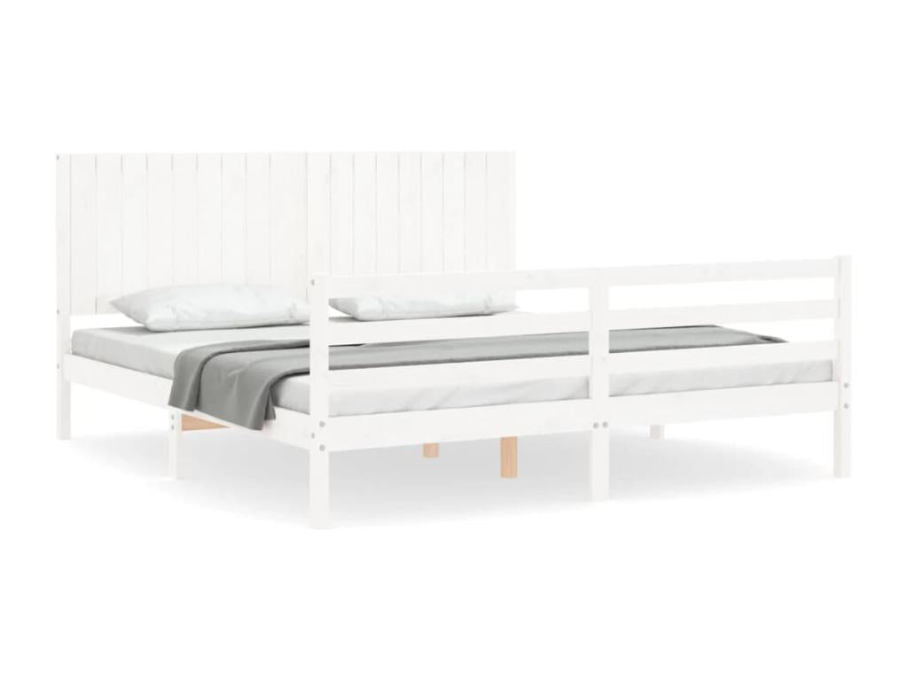 Bed frame with white headboard, Super solid wood YUXT57704