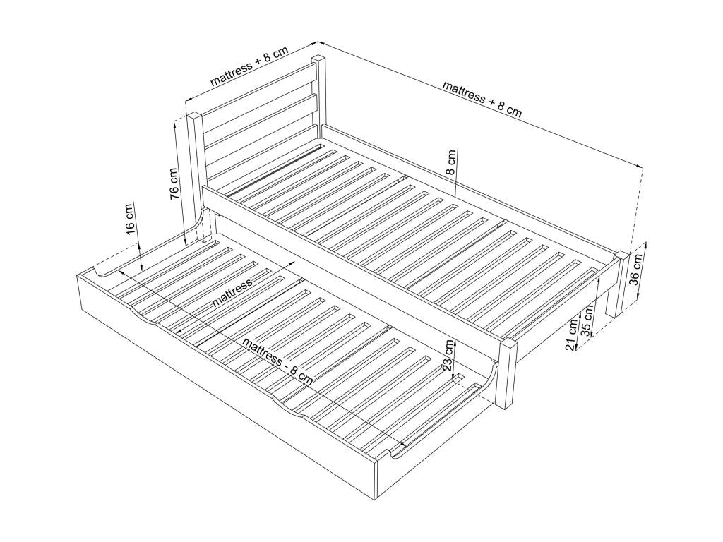 Oak Trundle Bed N01 Natural Oak 100x190 MWBG91277
