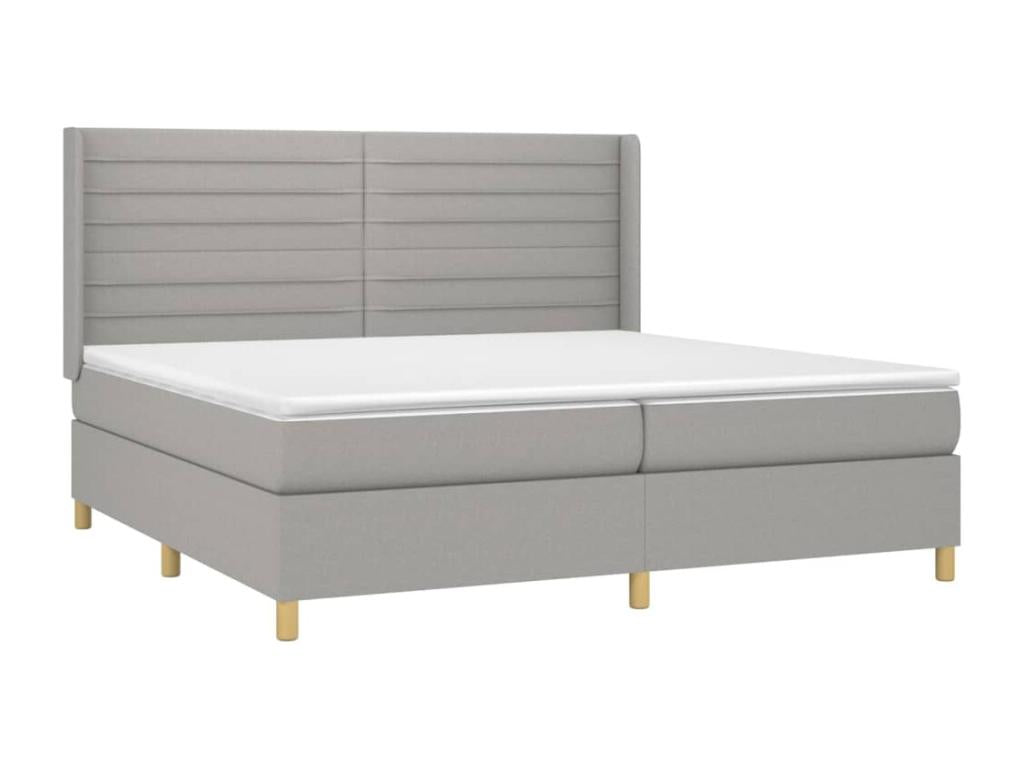 Upholstered bed base with mattress, light grey, 200x200cm, fabric QIXQ84444