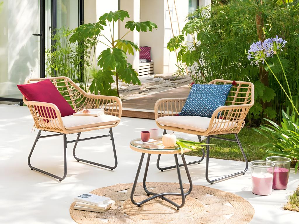 Lysvia Sesame wicker garden furniture set with round coffee table - 2 seats - Lysvia MNFO81476