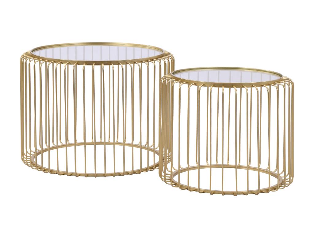Set of 2 metal and glass coffee tables - Gold - Elariva VWNI26088