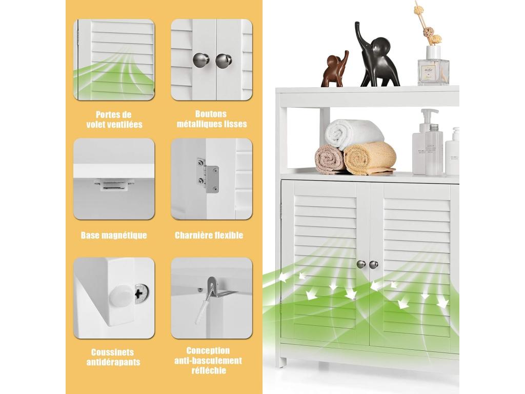 Bathroom cabinet with 2 slatted doors and shelves 60x30x80.5 cm PSXW76892