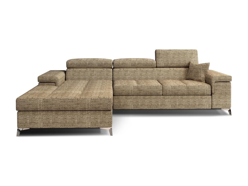 Left-hand corner sofa bed in mottled beige fabric with adjustable headrests, 280cm DKQF64634