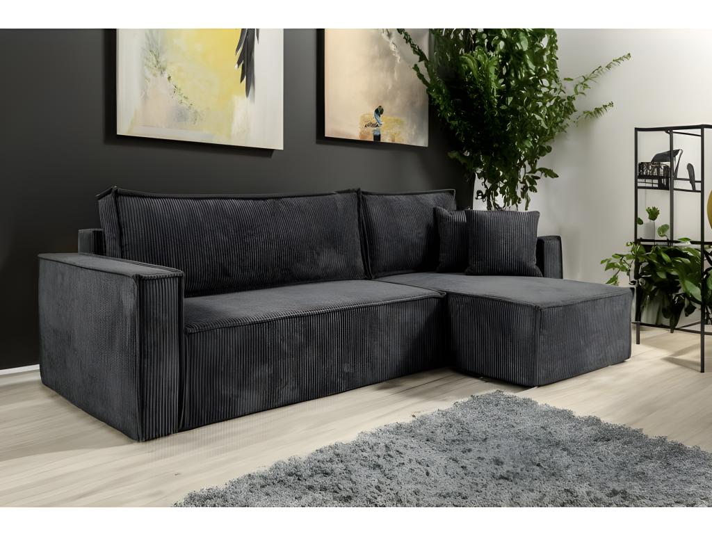 Lysvia convertible corner sofa in dark grey corduroy GMVV17302