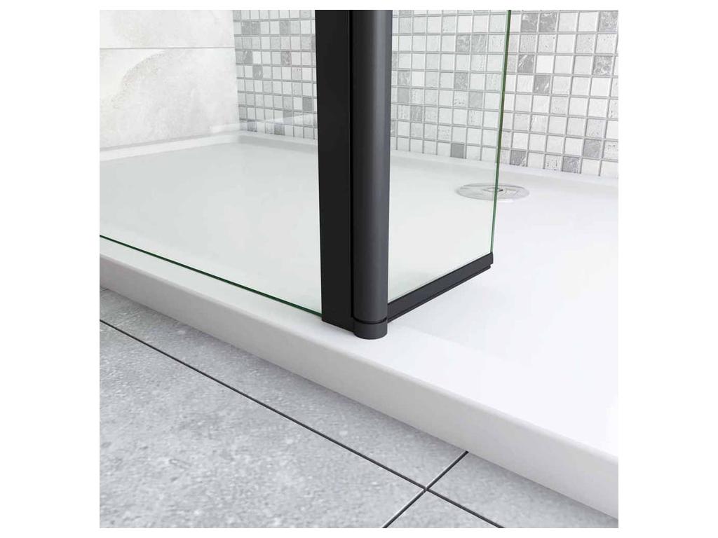 Walk-in shower enclosure with pivoting return 140 x 40 x 200 cm with 73-120 cm square support bar - Matte Black - 8 mm anti-limescale glass FQIT95408