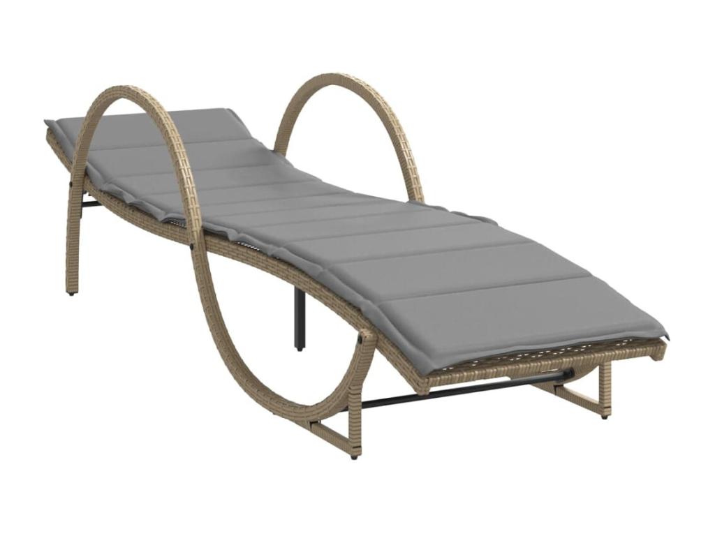 Set of 2 sun loungers with beige cushions, woven resin, TOVK98531
