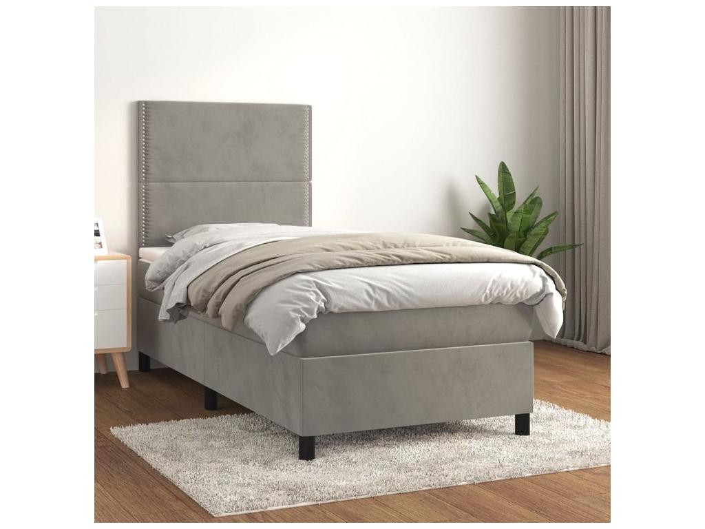 Bed base and mattress, light grey, 100x200 cm, velvet, BIMB49791
