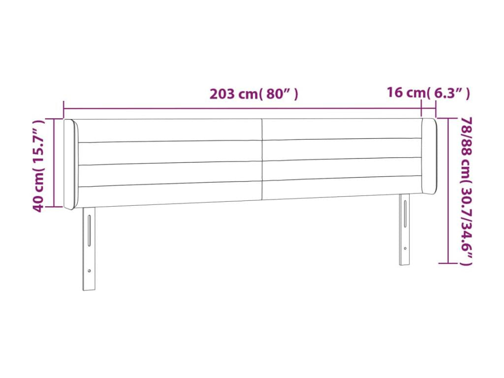 Dark Grey LED Headboard 203x16x78/88 cm Fabric OMXQ80957