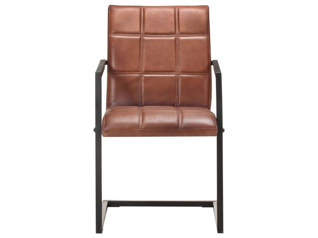 4-Piece Cantilever Dining Chairs, Brown Genuine Leather, GIKE28360