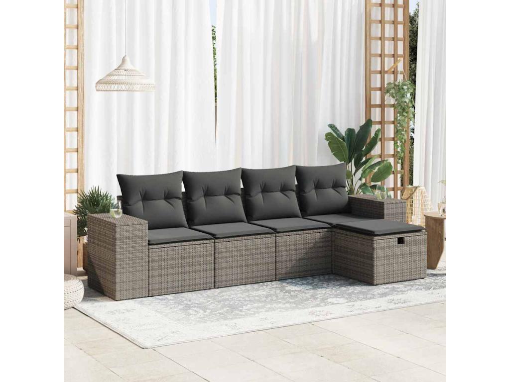 5-piece garden furniture set with grey resin wicker cushions FZWO04629