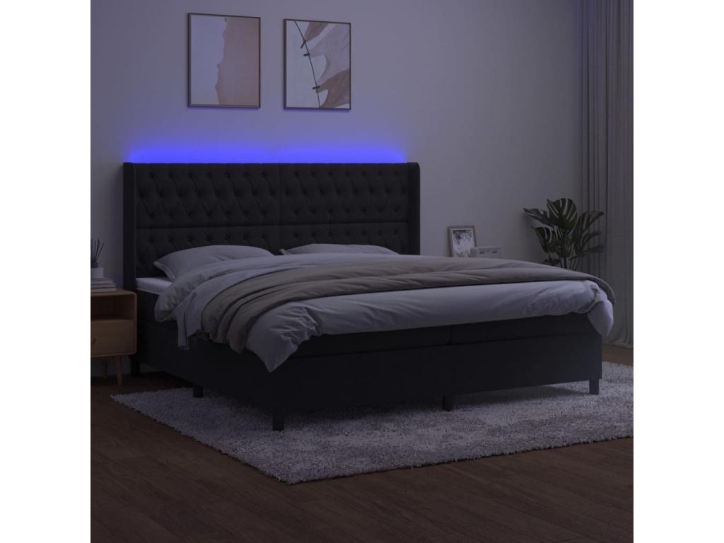 Upholstered bed base with mattress and LED lighting, black, 200x200 cm, velvet, VXEH72282