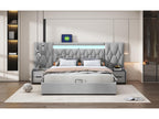 Elegant upholstered bed 160x200 cm with large velvet-padded headboard, LED and USB socket, grey JYTB02700