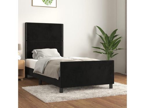 Bed frame with headboard, black, 80x200 cm, velvet, XMCV03684