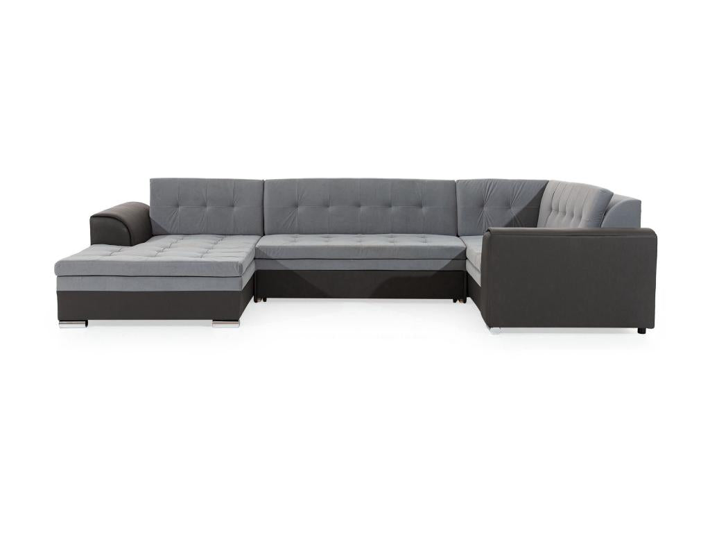 Panoramic convertible sofa in light and dark brown velvet with left-hand chaise longue, 340cm BFSX75045