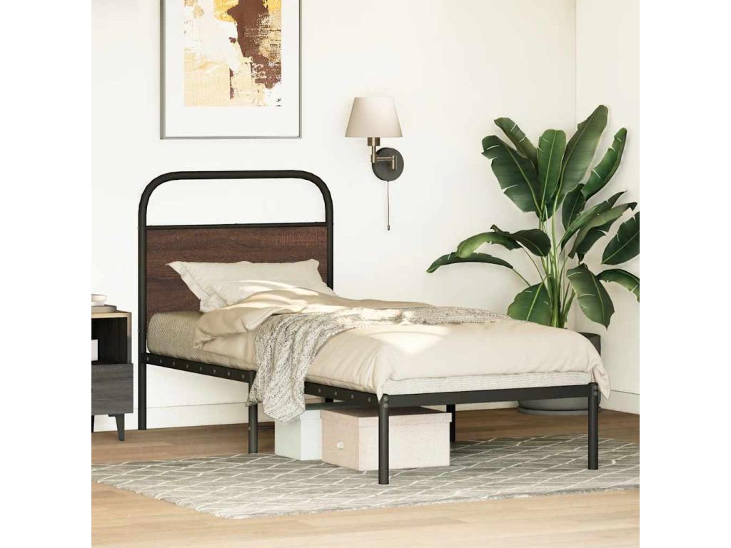 Bed frame without mattress 75x190cm brown oak engineered wood BQRN56276