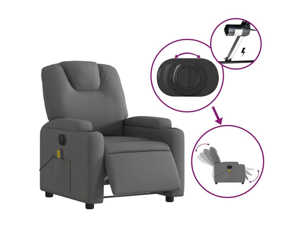 Dark grey fabric electric massage recliner SFQM07555