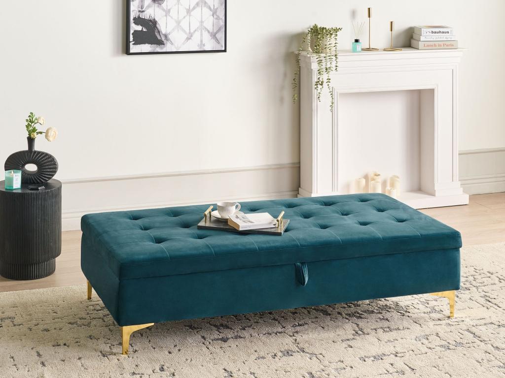 Velvet storage pouf, 158 cm x 78 cm, peacock blue, XQTS82232