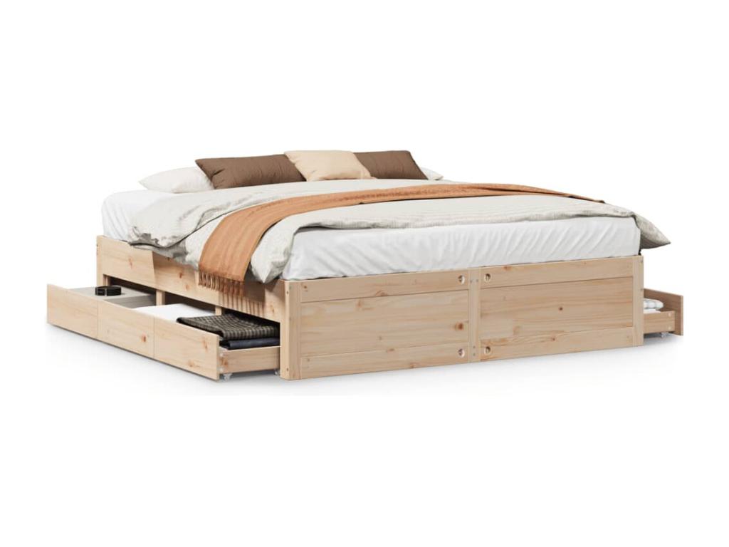 Bed frame without mattress with drawers 200x200 cm pine wood VGEC93560