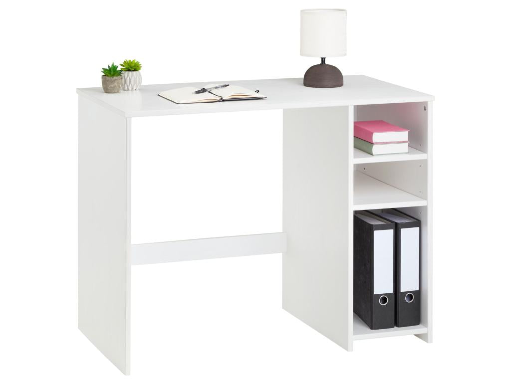 Desk with storage unit with 2 height-adjustable shelves in solid pine with white stain finish MTVK19814
