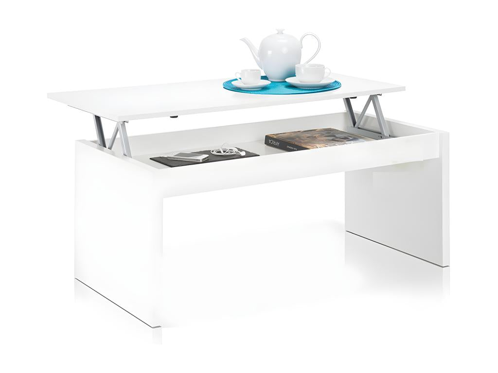 Coffee table with glossy white finish and lift-top - Length 102 x Height 43/54 x Depth 50 cm XJHF64384