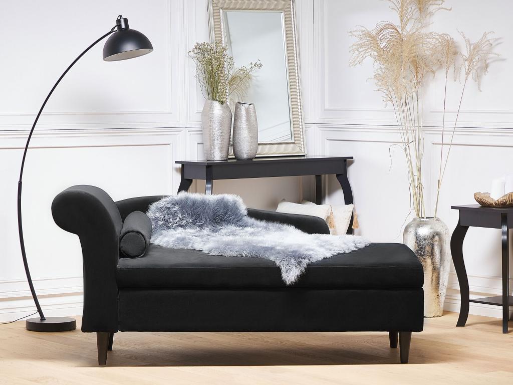 Black Velvet Chaise Longue, Right Side, HLFX48722