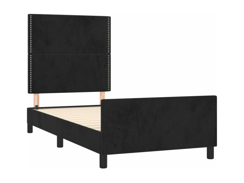 Bed frame with headboard, black, 80x200 cm, velvet, XMCV03684