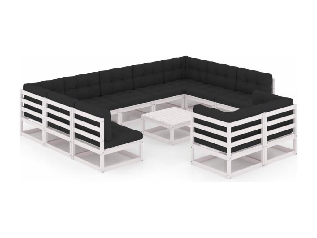 12-piece garden furniture set with cushions, white, solid pine wood, EPUD11101