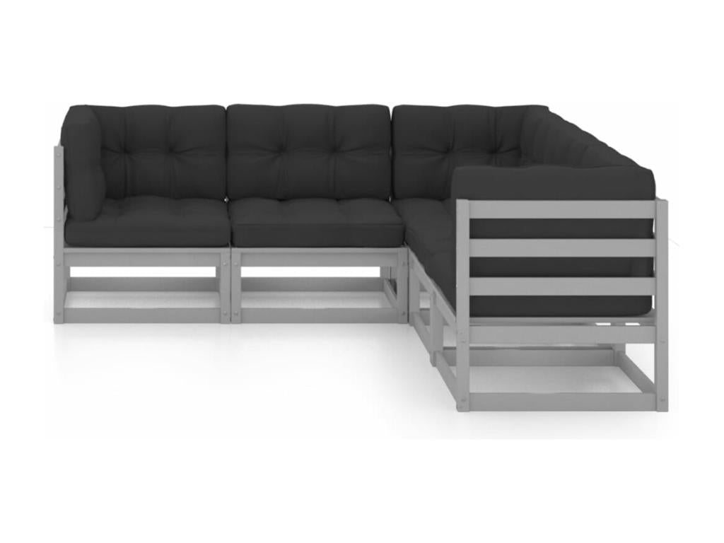 5-piece garden furniture set with cushions, solid pine wood, RNYJ63349