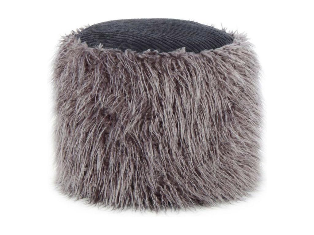 Round Bobtail Faux Fur Pouf 45cm Dark Grey LFNL91934