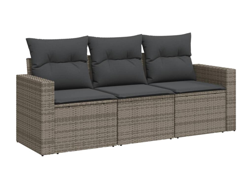 3-piece garden furniture set with cushions, grey woven resin GDJJ45023