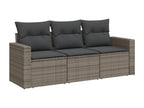 3-piece garden furniture set with cushions, grey woven resin GDJJ45023