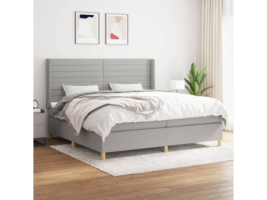Upholstered bed base with mattress, light grey, 200x200cm, fabric QIXQ84444