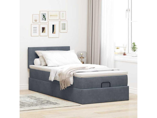 Dark grey bed frame and mattress 90x200 cm velvet LJQV99297