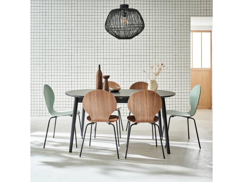 Black oval extendable dining table for 6 to 8 people - 160 to 210 cm BYCK65327