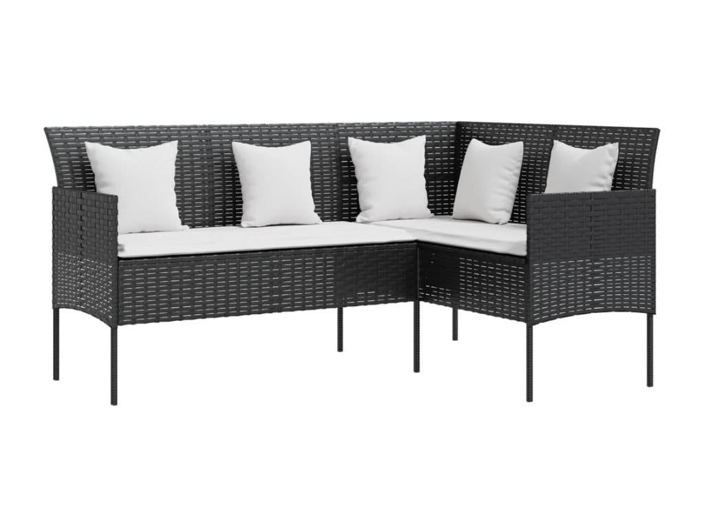5-piece L-shaped sofa set with cushions, black woven resin DICV34355