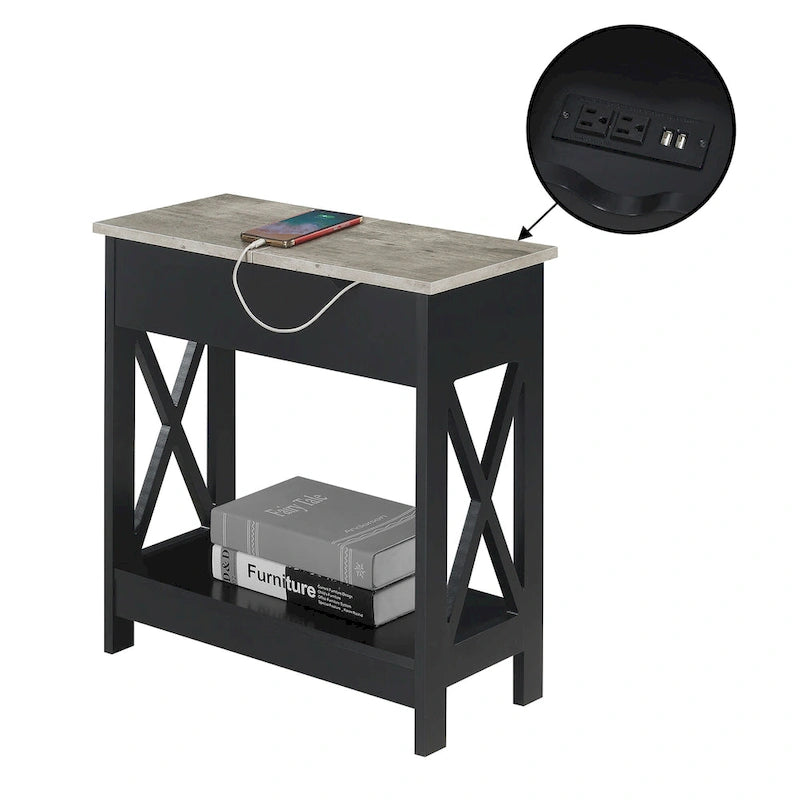 Convenience Concepts Oxford Flip Top End Table with Charging Station and Shelf